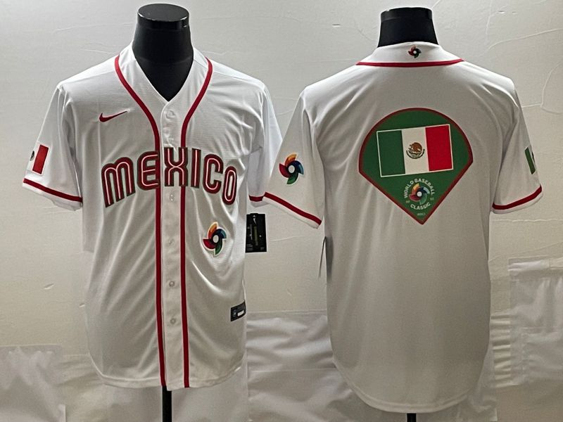 Men 2023 World Cub Mexico Blank White green Nike MLB Jersey3